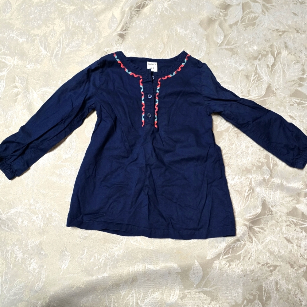 Carter Toddler Girl Navy Blue Bohochic Blouse Size 2T Western Comfy Embroidered